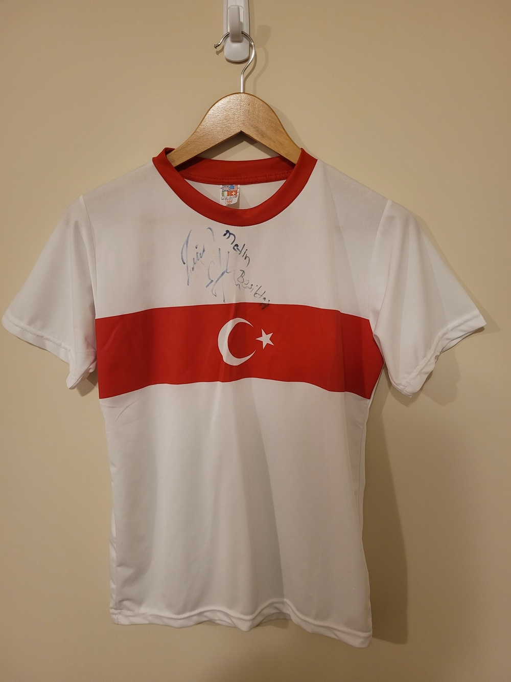Vintage Autographed Türkiye National Soccer Team Kids Jersey 164cm